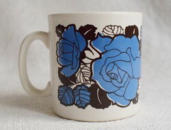 Old mug with blue rose pattern, 8.1 x 8.5 cm + handle