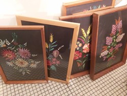 10 floral embroidered wall pictures, old needlework in one