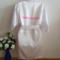 Snow white bridal getting ready gown with the inscription bride - approx. L-shaped