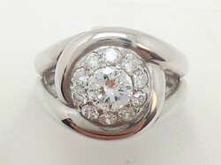 403T. Brilliant 1ct 14k white gold 9.99G ring, central stone 0.5Ct, white stones, size 58