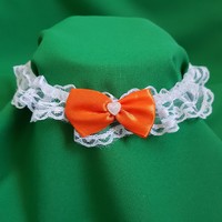 Snow white lace, orange bow bridal garter, thigh lace