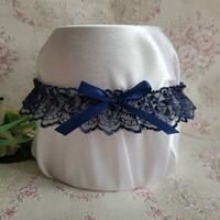 Dark blue lace, dark blue bow bridal garter, thigh lace