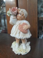 Rare alt German, Germany karl ens volkstedt girl in love with a bouquet of roses porcelain figurine. 11 Cm.
