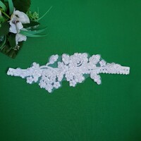 Snow-white lace, beaded and sequined bridal garter, thigh lace