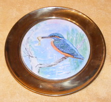 Wall plate with ceramic bird in copper frame