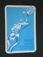 Kártyanaptár, MHSZ honvédelem, sportszövetség,grafikai rajzos, búvár, 1982,   (4)