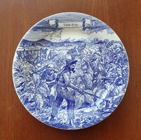 Ironstone Tableware angol jelenetes kék porcelán tányér dohányföld