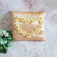 New handmade gold color beaded floral wedding ring pillow