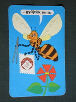 Card calendar, Hungarian philately stamp company, graphic artist, advertising figure, bee, 1982, (4)
