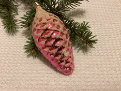 Old glass snow effect pink cone Christmas tree decoration