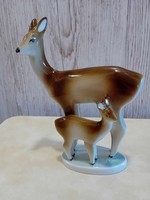 Pair of Zsolnay porcelain deer and kid