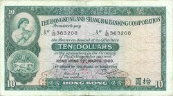 10 dollár 1980 Hong Kong Sanghai bank 1.