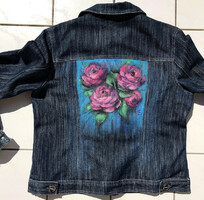 Hand painted elastic denim jacket - jacket with painting