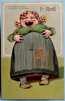 BUÉK! Antik dombornyomott humoros képeslap - kacagó gyönyörűség / mert a szépség - ugye - szubjektív