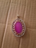 Large agate mineral pendant with zircons, negotiable