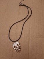 Skull pendant, leather on cord, medical metal, negotiable