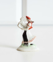 Miniature porcelain girl figurine from Herend - Matyó girl in folk costume with horse