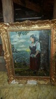 Unknown painter, his large-scale painting, attic treasure, to be renovated with blonde