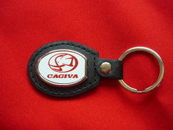 Cagiva oval metal key ring on a leather base