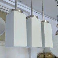 Bauhaus - art deco nickel-plated ceiling lamp trio renovated - frosted milk glass 