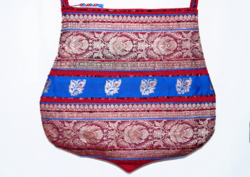 Burgundy, Silver, Blue, Curved, Indian, Handwoven, Floral Pattern, Burgundy Stripe, Medium Women's Bag