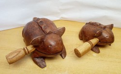 Pair of frog musical instruments made of natural wood, handicrafts from Indonesia