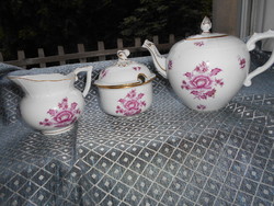 3 Pieces Herend flawless Appony pattern porcelain - coffee pot + sugar bowl + cream jug