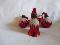 Old glass Christmas tree decorations - bell + 2 balls! - With tape!