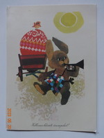 Régi grafikus húsvéti üdvözlő képeslap, postatiszta - Tomaska Irén rajz