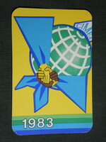 Kártyanaptár, Egyesült ifjúsági világszövetség a békéért, Budapest,grafikai rajzos, 1983,   (4)