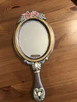 Hand-held mirror toilet pin round wooden mirror, carved frame baroque rococo rose carving women's mirror antique