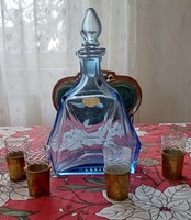 Art deco corked liquor bottle with schnapps polished few bottles, crystal bottle marked