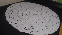 Beautiful snow-white antique handmade Maderia vert lace tablecloth