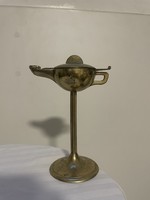 Rare antique copper oil lamp, tall, table