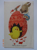 Old graphic Easter postcard - drawing by Sandor Benkő