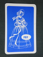 Kártyanaptár,FER ruházat divat kereskedelmi vállalat,grafikai rajzos,női népviselet, 1983,   (4)