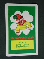 Kártyanaptár, Totó Lottó szerencsejáték, grafikai rajzos, reklám figura, 1982,   (4)