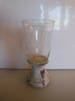 Candle holder - glass - 19 x 10 cm - solid ceramic base - thick - German - flawless