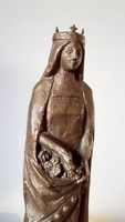 Czinder antal: Saint Elizabeth of Árpád-háza with roses, bronze statue