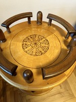 Antique inlaid round party cart or table