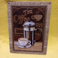 Plate with coffee pattern. Wall decoration, advertising board.