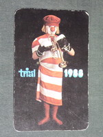 Card calendar, trial, sport, toy instrument store, Budapest, clown, 1983, (4)