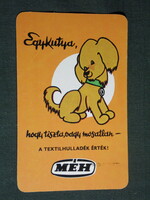 Kártyanaptár, MÉH hulladékhasznosító vállalat,grafikai rajzos,reklám figura, kutya, 1984,   (4)