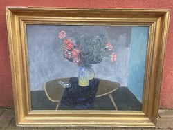 Béres Jenő still life with mid century table painting modern picture