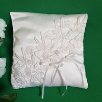 New handmade snow white wedding lace satin ring pillow
