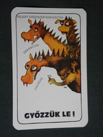 Kártyanaptár, Magyar vöröskereszt, egészségmegelőzés, grafikai rajzos, humoros, sárkány 1983,   (4)