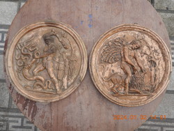 2 pieces of ceramic wall decoration with a mythological scene