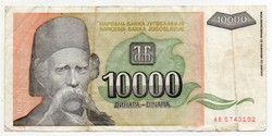 Jugoszlávia 10 000 jugoszláv Dinár, 1993, szép