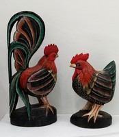 Huge 50 cm painted carved wooden rooster + hen negotiable