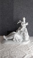 Zsolnay white glazed porcelain flute player, 19 x 22 x 12 cm.